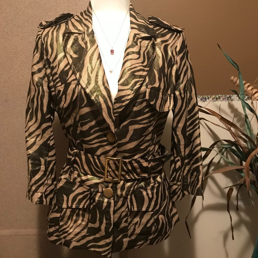 Robert Louis Jacket. Gold Metallic Tiger print